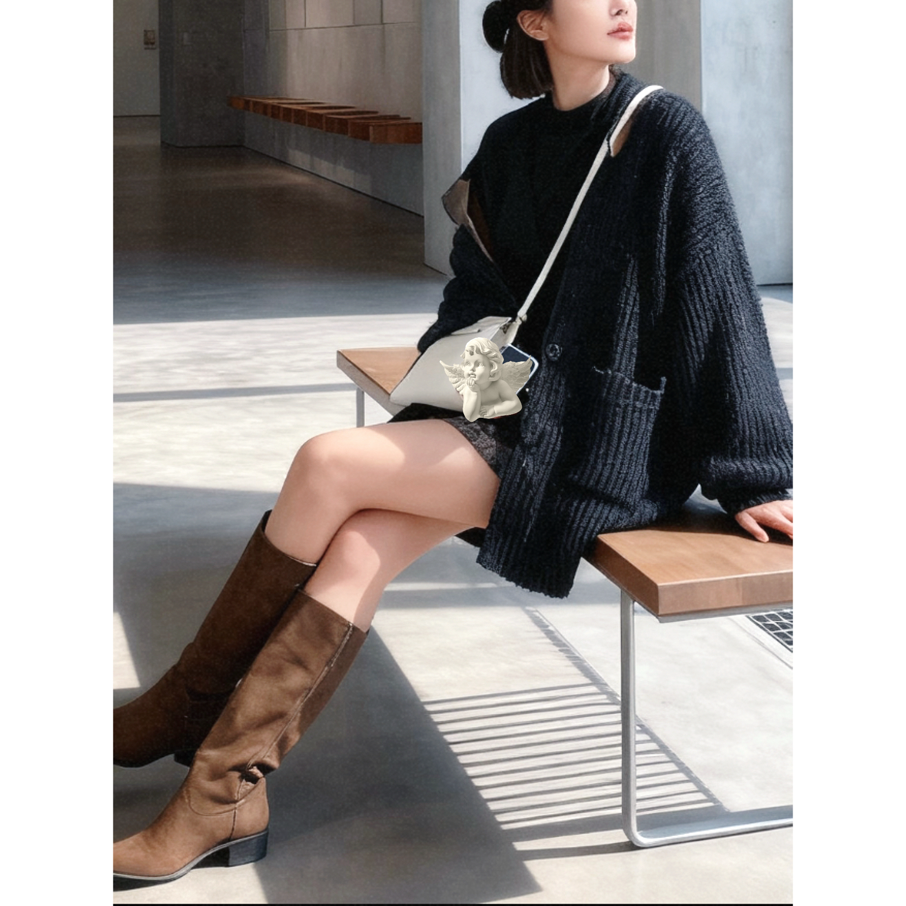 【孤独岛】高克重慵懒马海毛羊毛加厚廓形粗针织毛衣外套中长款宽松