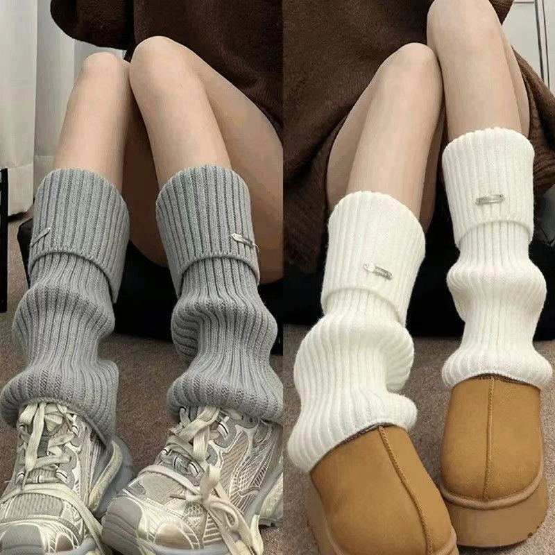 白色堆堆袜套女新款秋冬袜子女长筒袜y2k针织保暖袜灰色小腿套袜