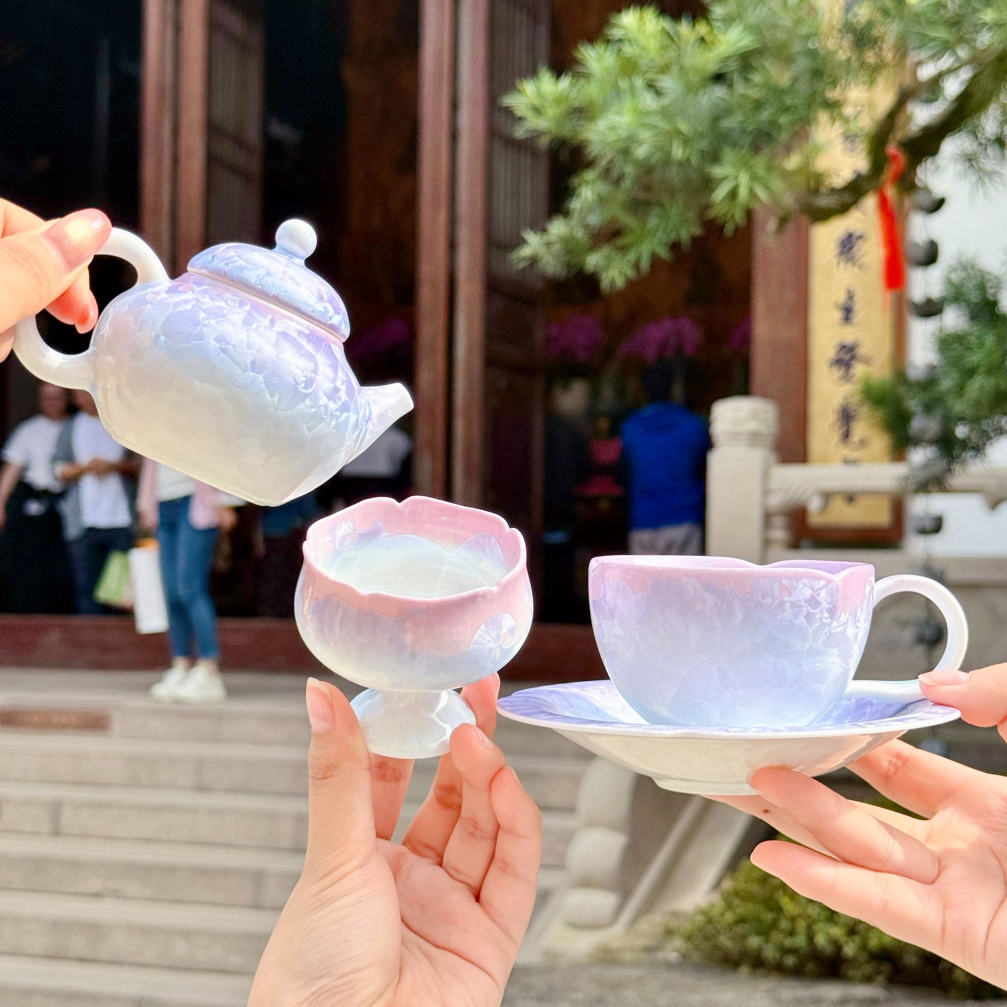 【星紫杯·套组合集】渐变紫冰裂纹陶瓷茶室套组 桌面摆件 7383