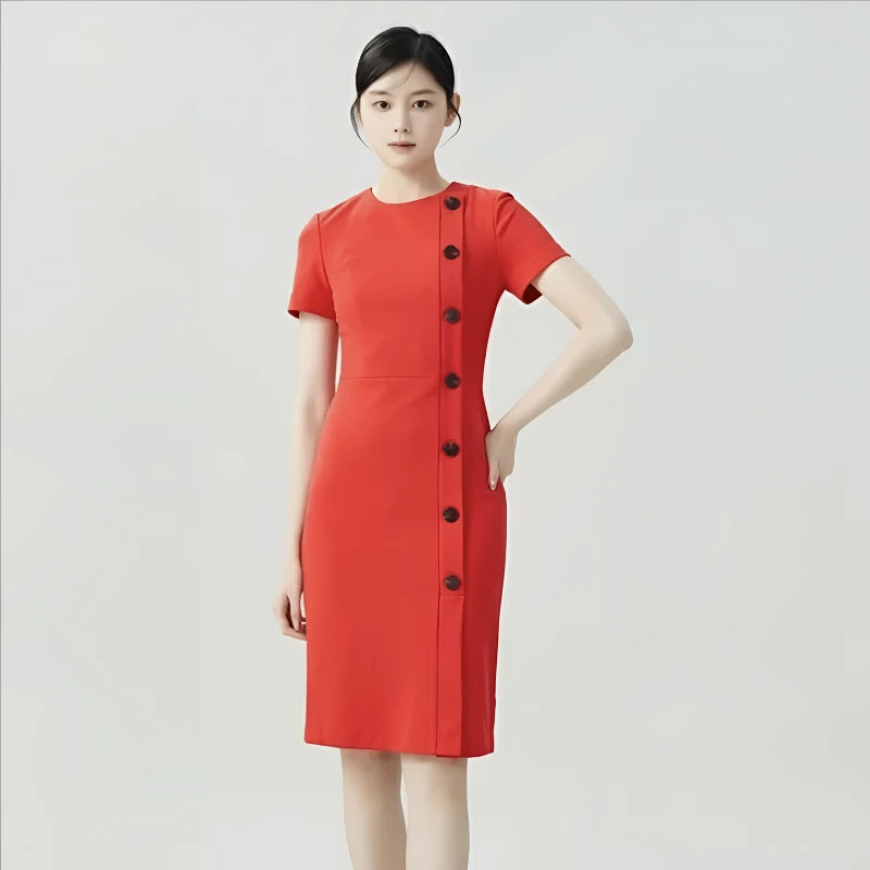 GIRDEAR/哥弟圆领显瘦高腰复古港风中长款修身连衣裙女士1500292