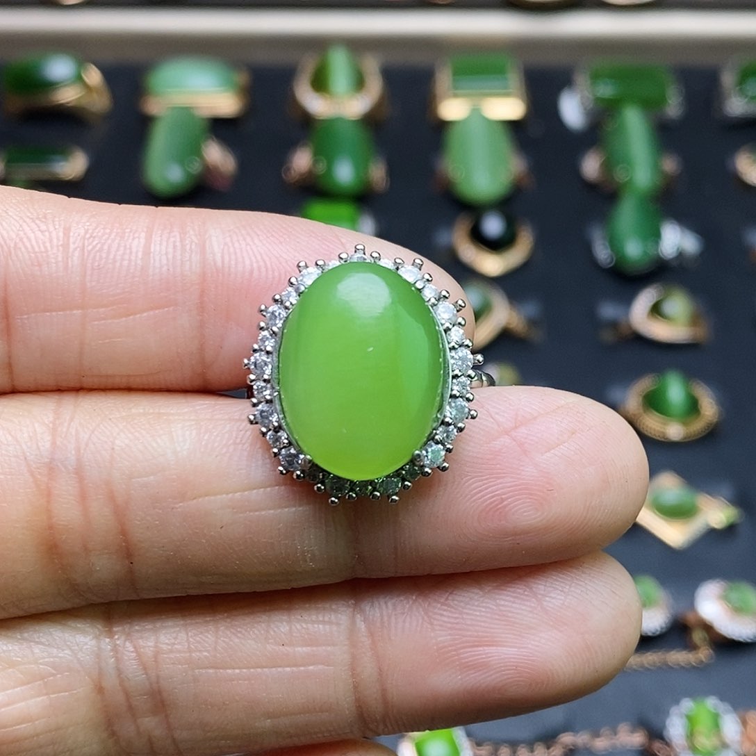 和田玉（碧玉）戒指银S925镶嵌