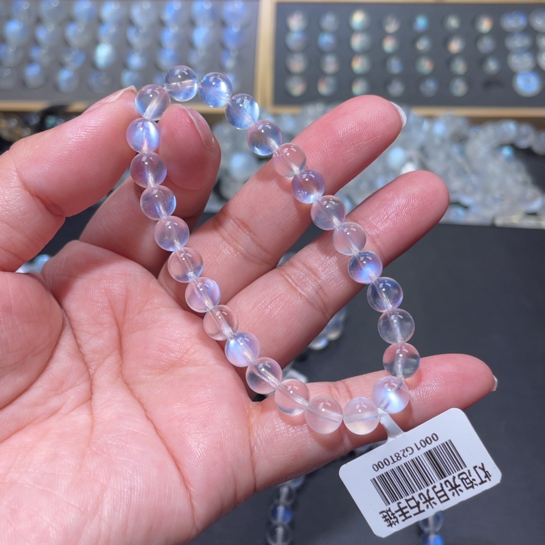 大***楽手链未镶嵌长石蓝月光手链7mm