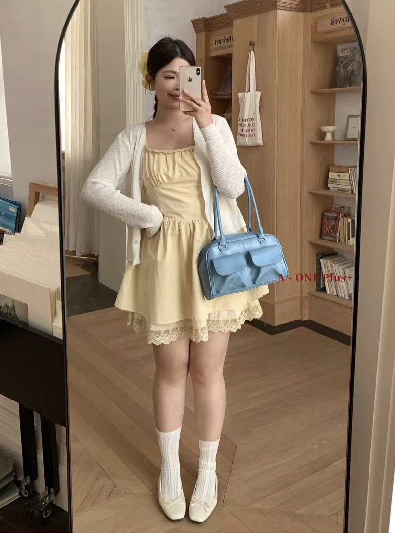 5062大码韩系甜美吊带裙➕外搭套装