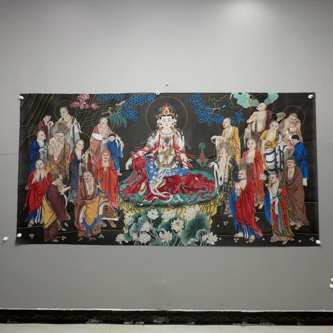 国画绢本八尺十八罗汉精品