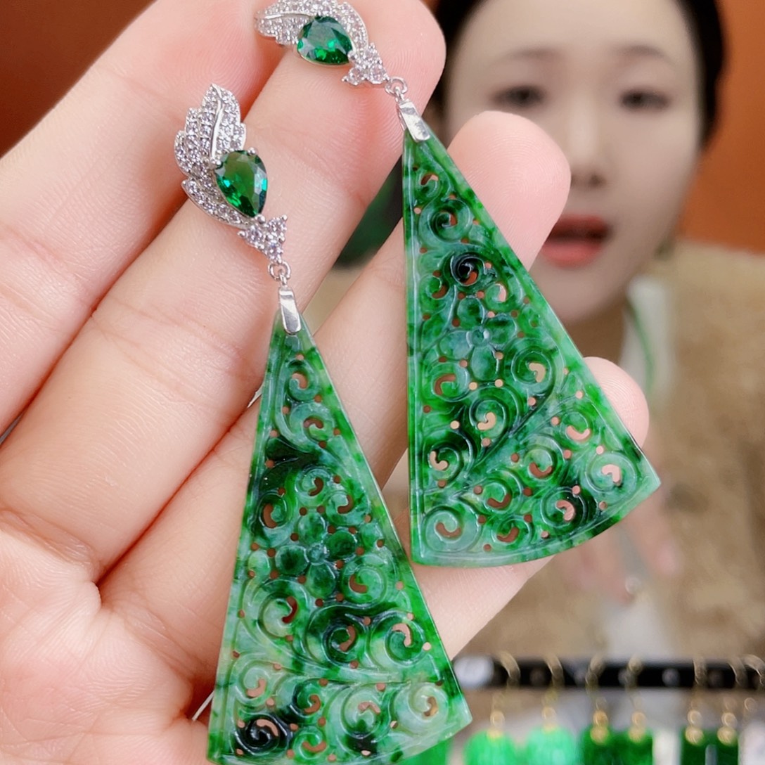 翡翠银S925镶嵌耳饰