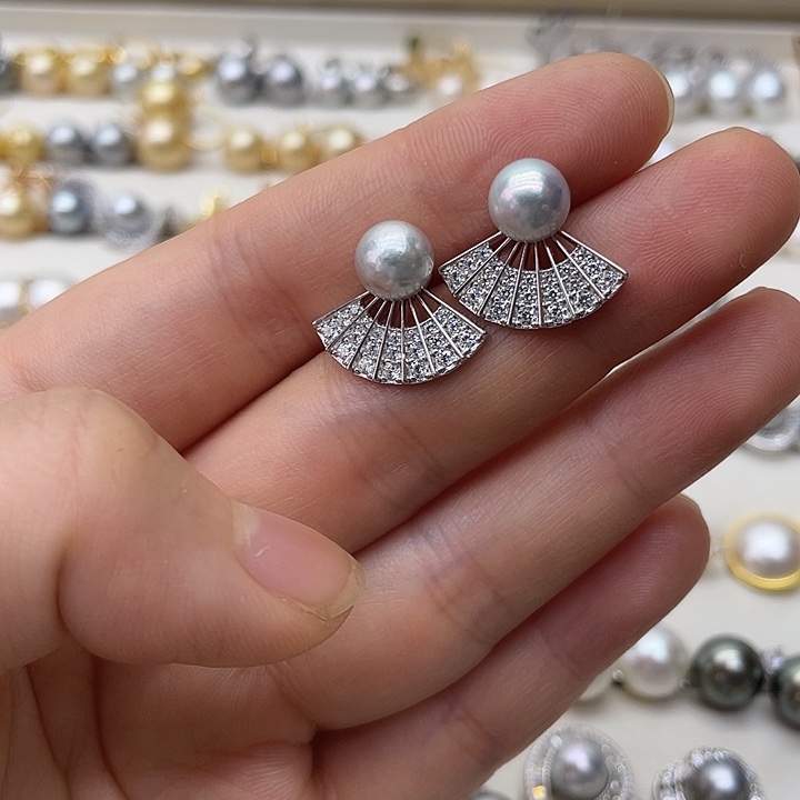 银S925镶嵌海水珍珠耳饰
