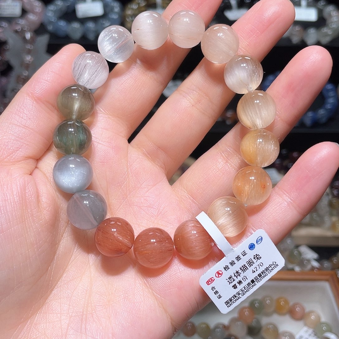 水晶手链未镶嵌兔毛手链，晶体通透