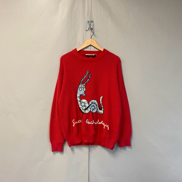 99新 GUCCI/古驰 联名款恶作剧圆领红色毛衣 99新 XS码 #4866