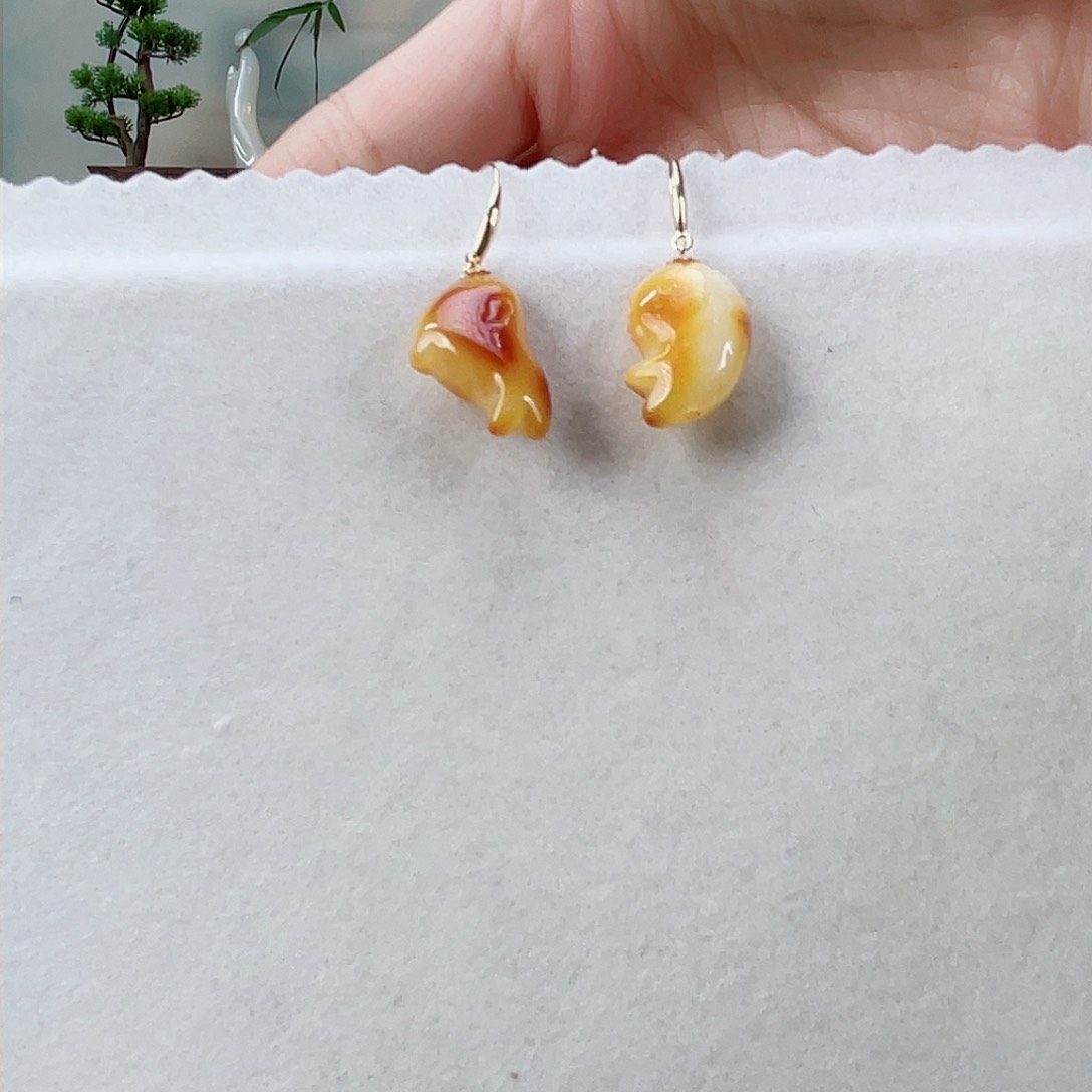 蜜蜡耳饰18K金镶嵌蜜蜡