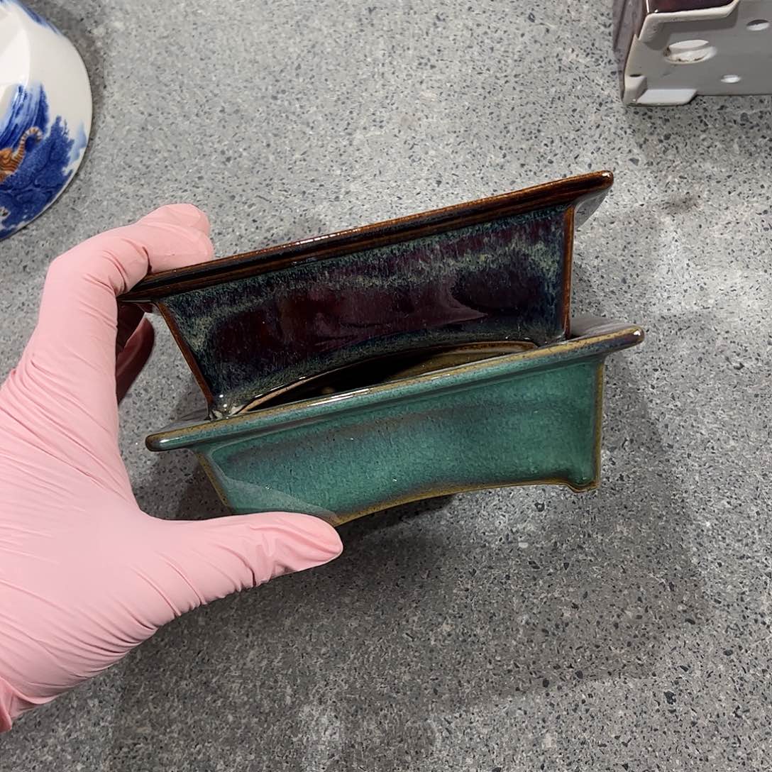 与***坐紫砂花盆328号瑕疵2个15/11/4.5cm窑变