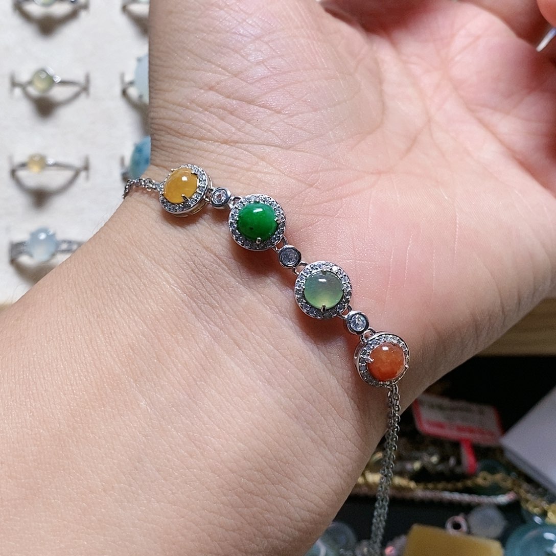 海***棠翡翠银S925镶嵌戒指