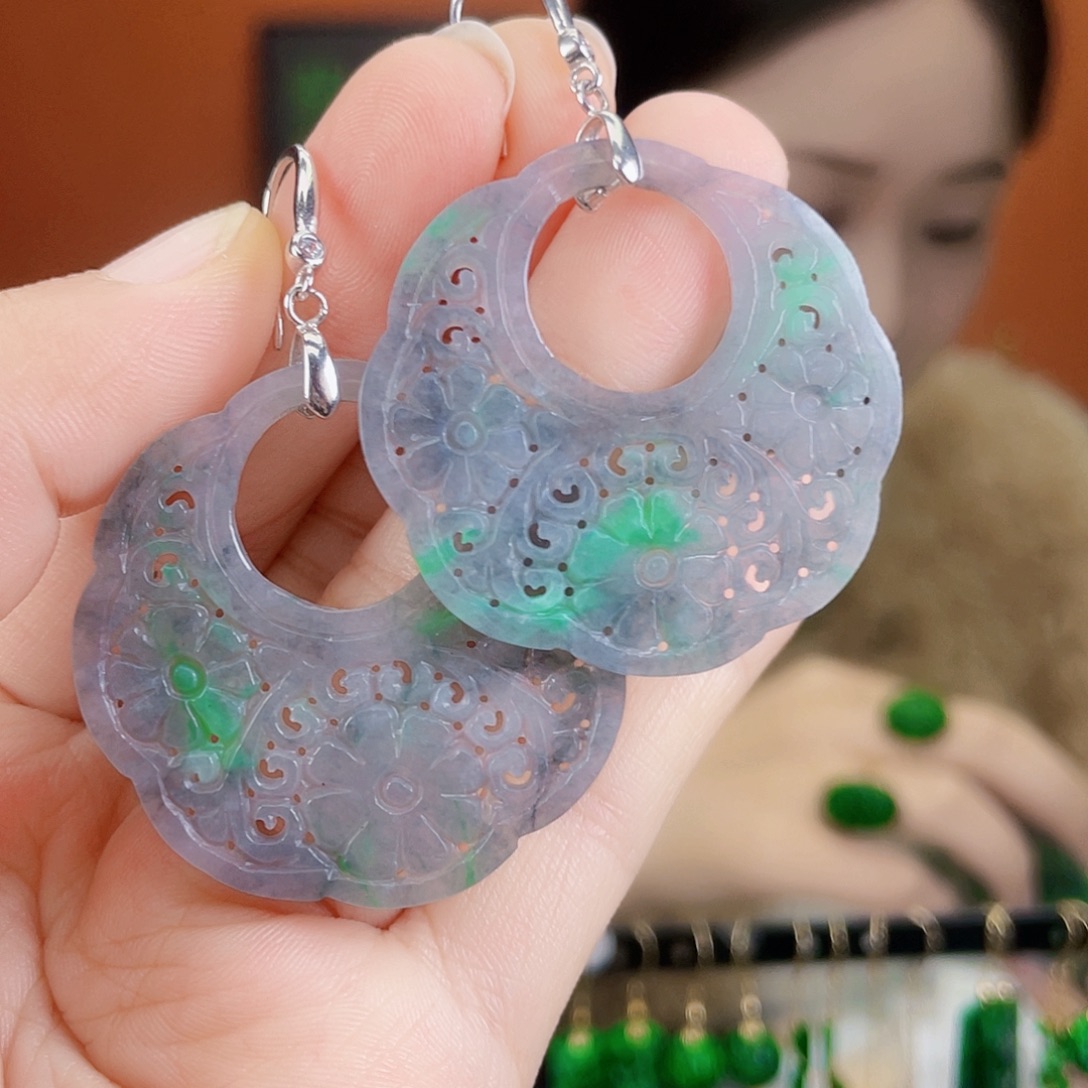 翡翠银S925镶嵌耳饰