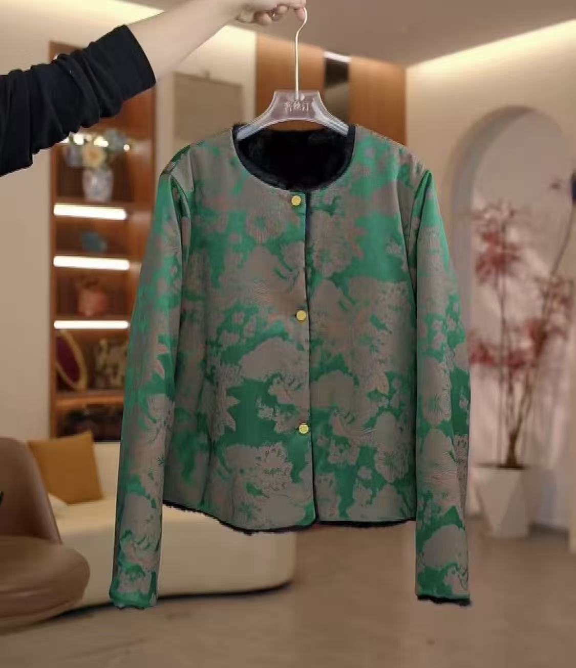 绿漪浮光  新款中式高级感轻奢细腻毛毛外套