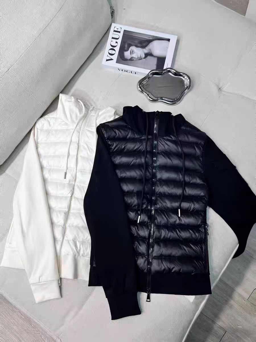 连帽款黑白轻薄款拼针织羽绒服外套
