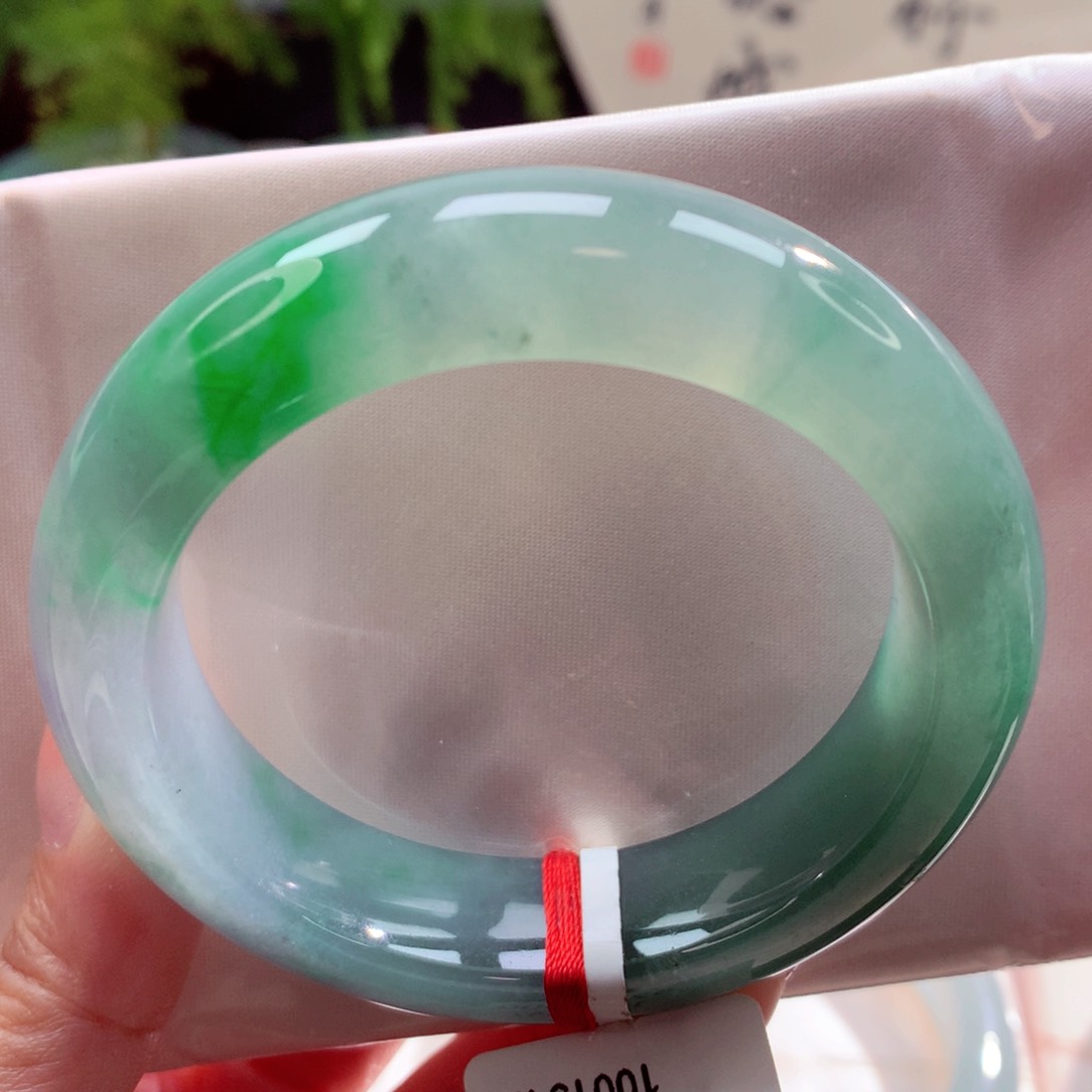 未镶嵌手镯翡翠52.6宽轮胎 冰油青飘绿（11号）