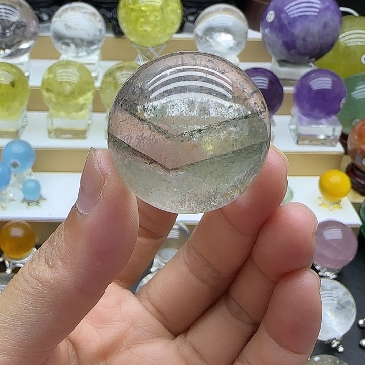 未镶嵌珠宝半成品水晶33.4mm绿幽灵