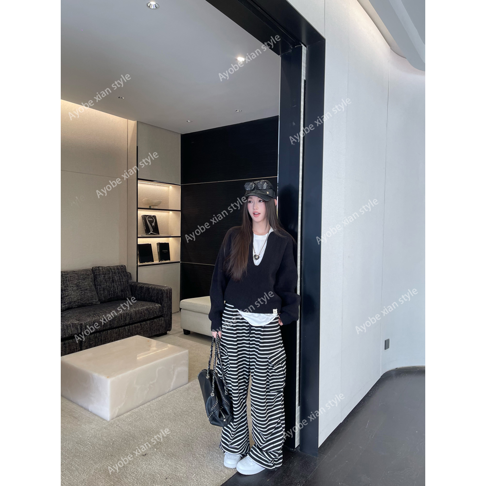 【AYOBE】小贤   经典软糯松弛感韩系休闲百搭加绒条纹裤
