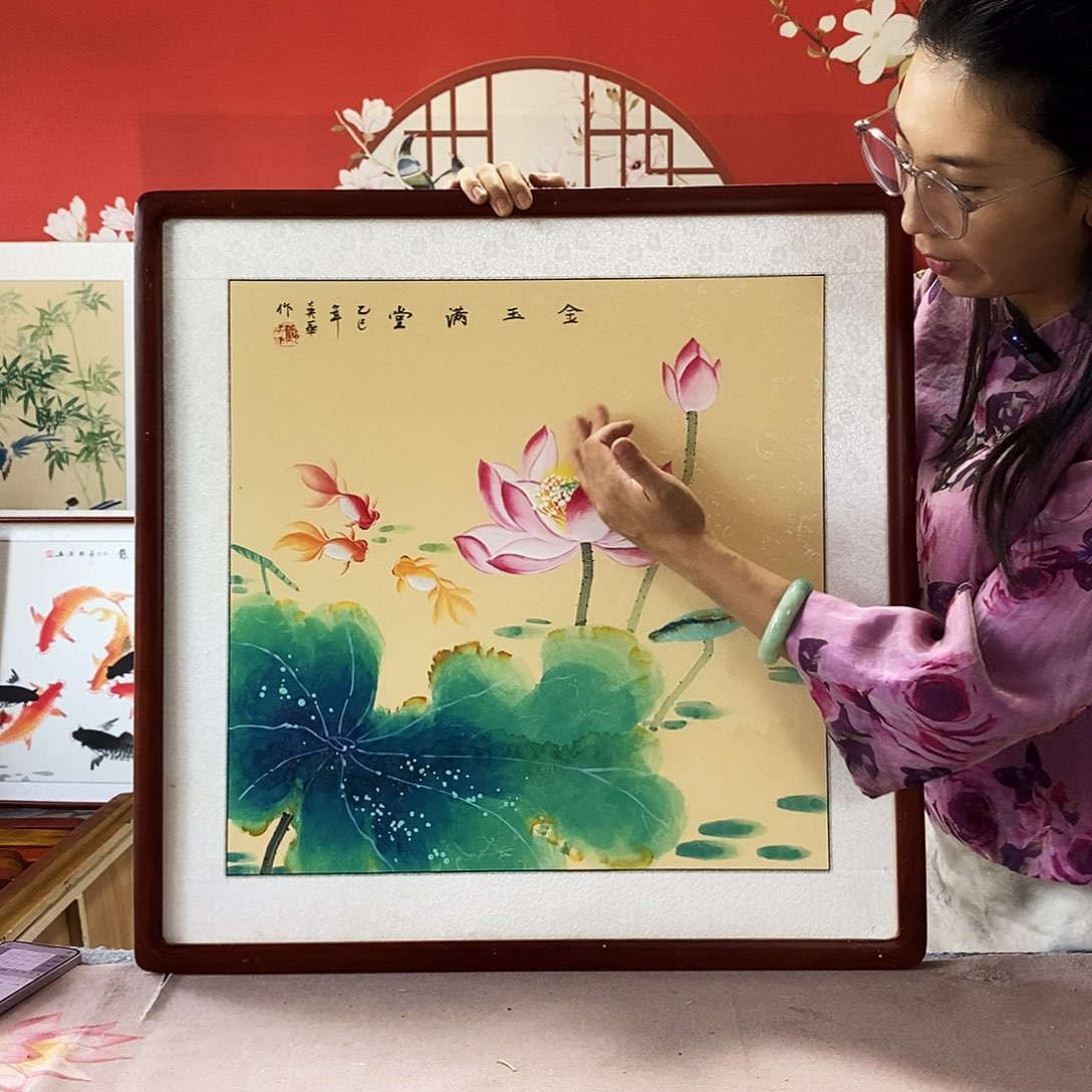 国画手写手绘带框包邮62✖️62国画作品
