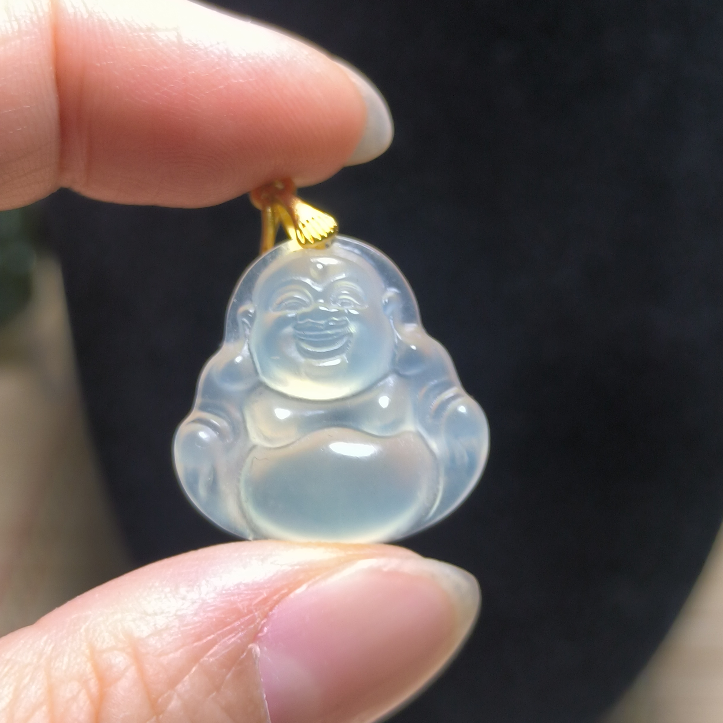 天然岫玉高冰透小佛公大肚佛吊坠挂件（多样性发其一）