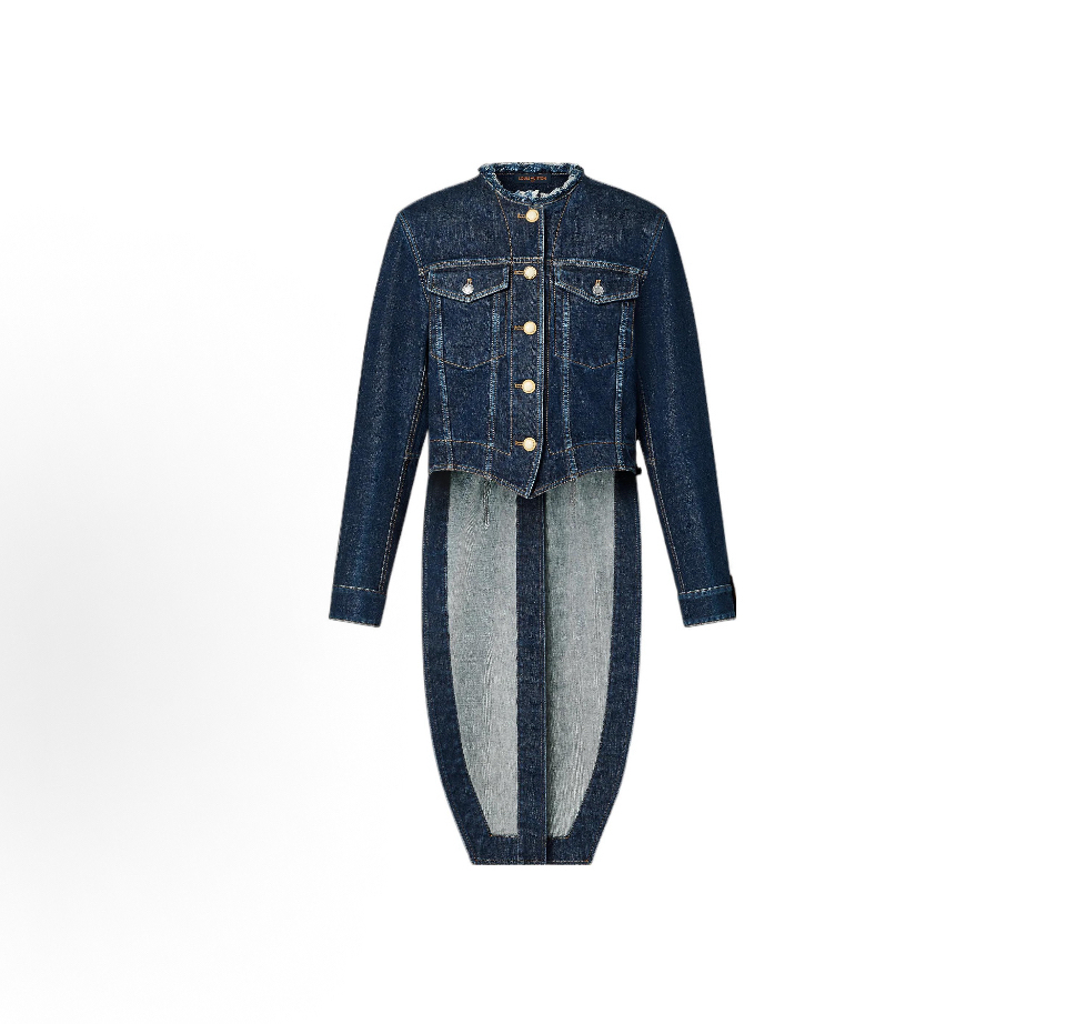 95新 LouisVuitton/路易威登 LV 毛边领口束腰燕尾牛仔外套 36码