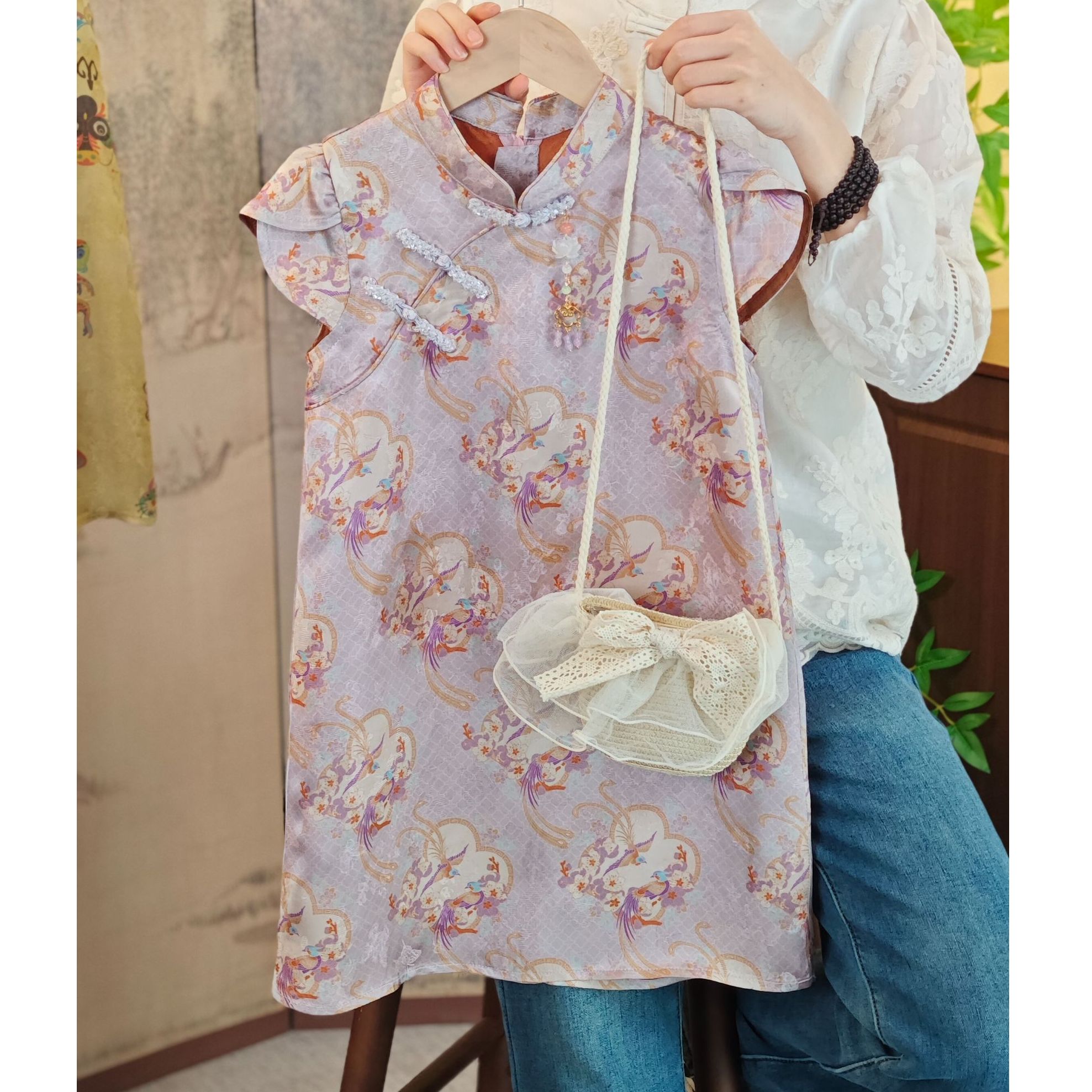 【现货】 女童26姆米香云纱旗袍裙女宝木薯丝香云纱过膝旗袍裙