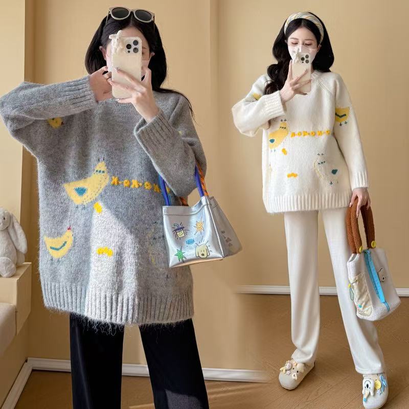 孕妇上衣秋冬2026圆领毛衣外穿新款慵懒风百搭休闲套头上衣孕妇装