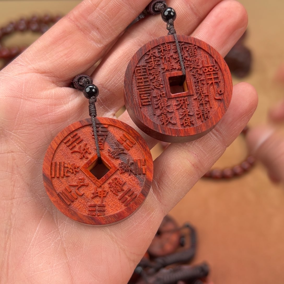 檀香紫檀（小叶紫檀）无事牌山鬼花钱4.0，38.8