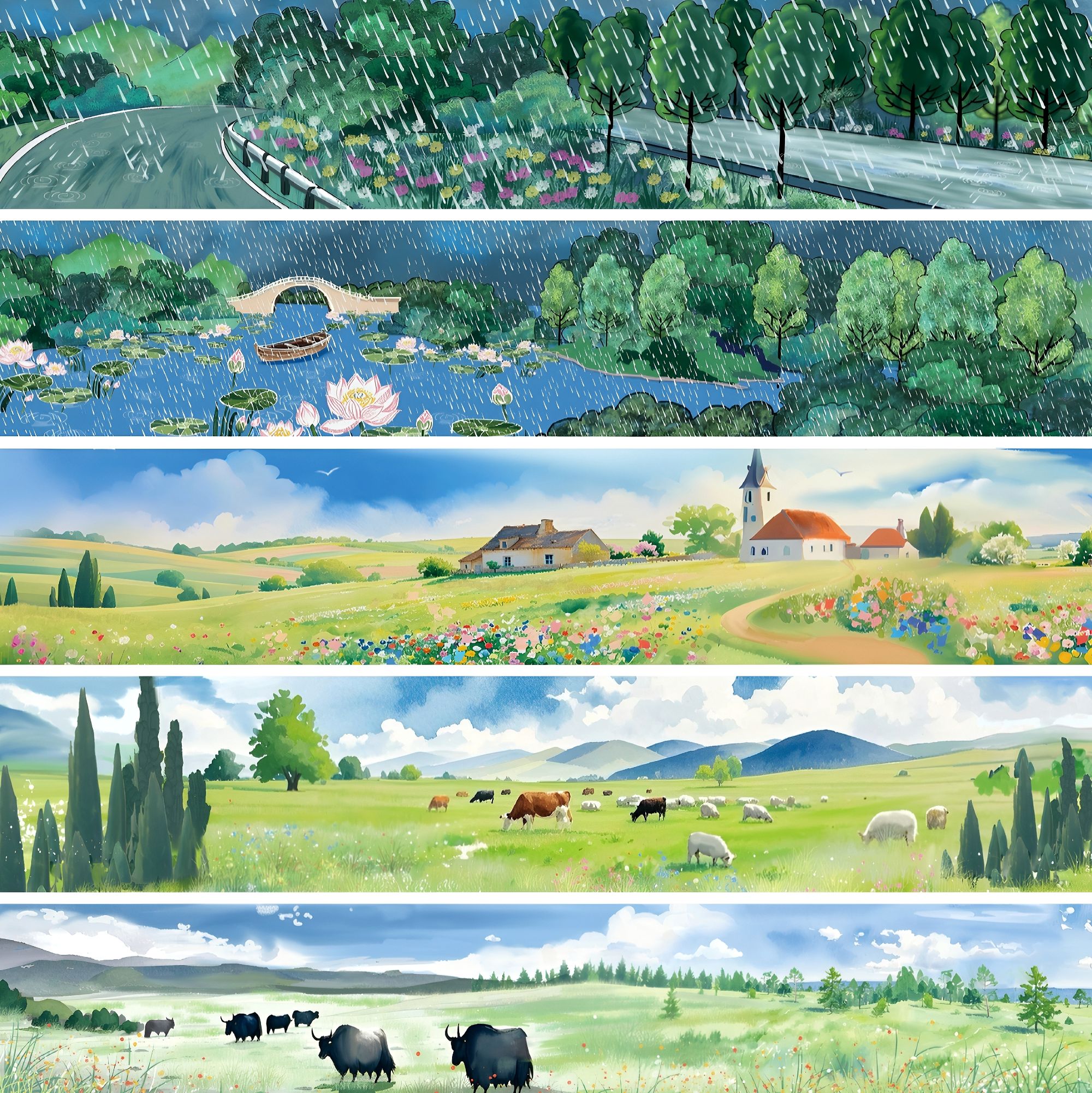 19号 PET细雨绵绵胶带 一大张 五个款 每款3米 