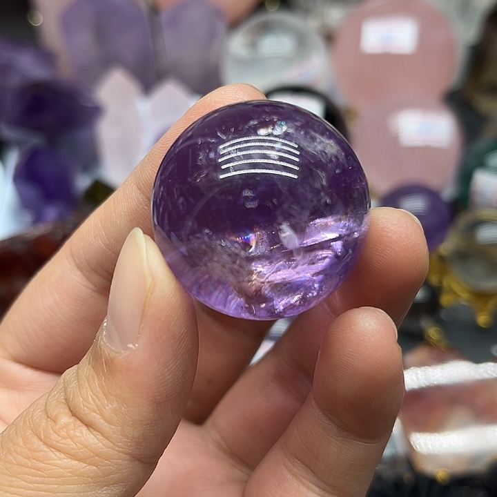 七***彩未镶嵌珠宝半成品水晶45克紫水晶球