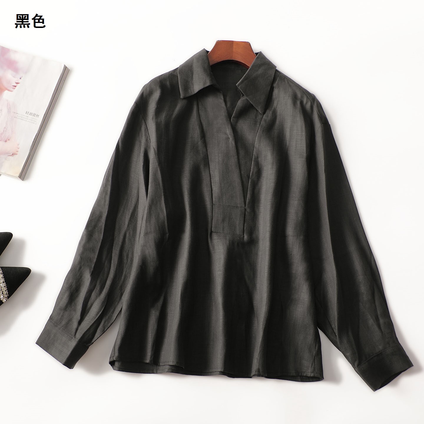 412176秋中长款长袖黑色套头上衣秋季