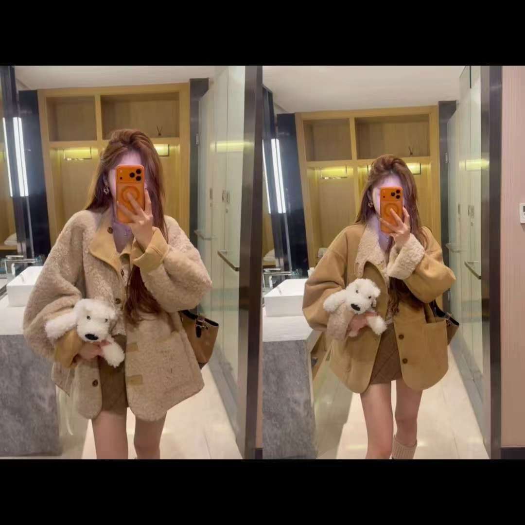 时尚设计感两面穿立领撞色宽松加厚机车外套