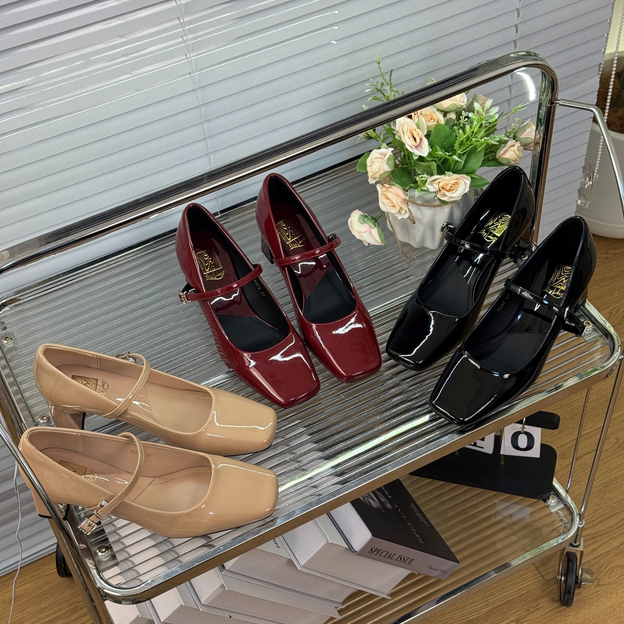 2025新款亮面浅口防水台前拌带4.5cm玛丽珍增高显瘦单鞋