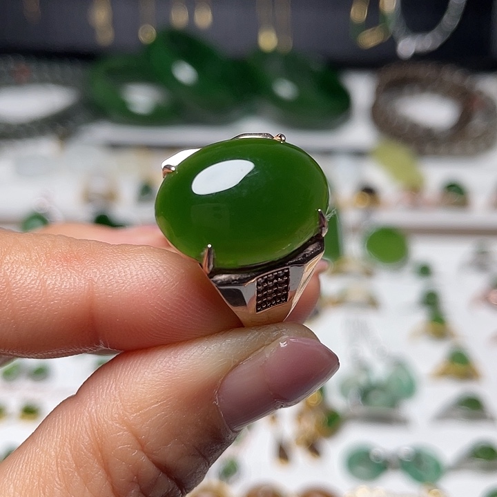 和田玉（碧玉）银S925镶嵌戒指