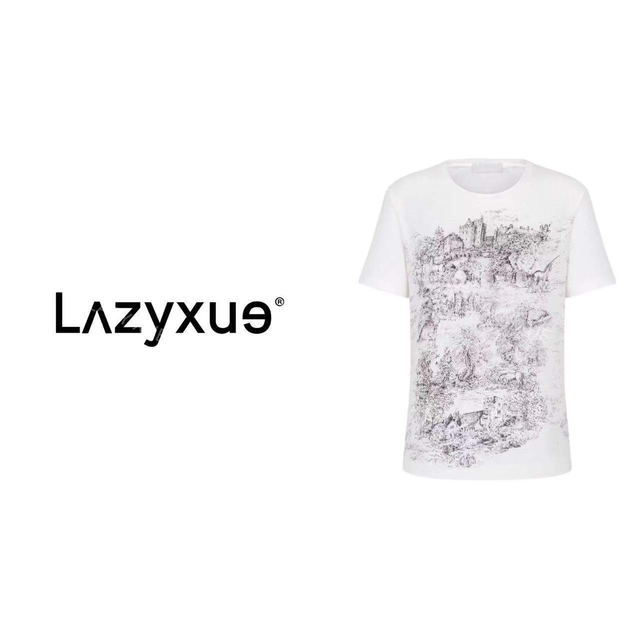 LAZYXUE薛懒懒/“水墨城堡”早春晕染圆领高奢短袖T恤 SW510