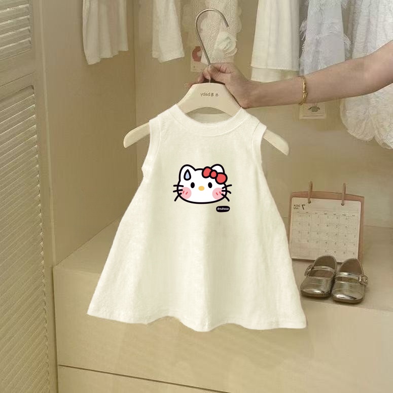 女童100%棉夏季连衣裙2025新款洋气可爱印花裙子宝宝百搭背心裙