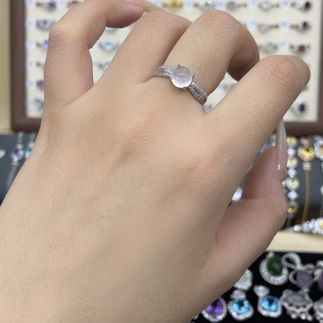 岫玉银S925镶嵌戒指