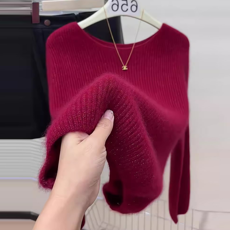 羊毛衫女2025春秋季新款韩版安可拉红宽松亮丝上衣百搭打底衫毛衣