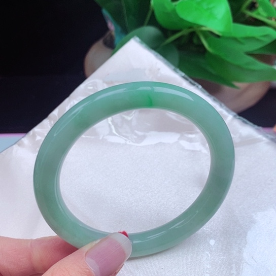 翡翠手镯未镶嵌     圆条晴底飘阳绿
