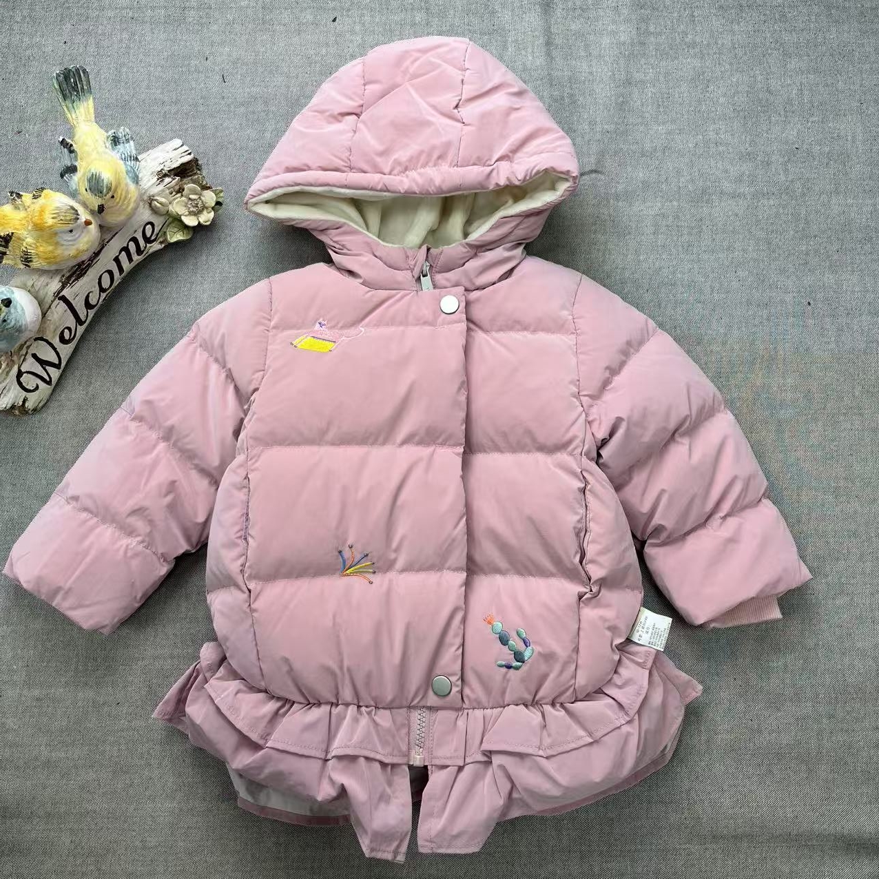 爱麻麻童装9142727女童秋冬梭织加厚连帽羽绒简约百搭时尚保暖