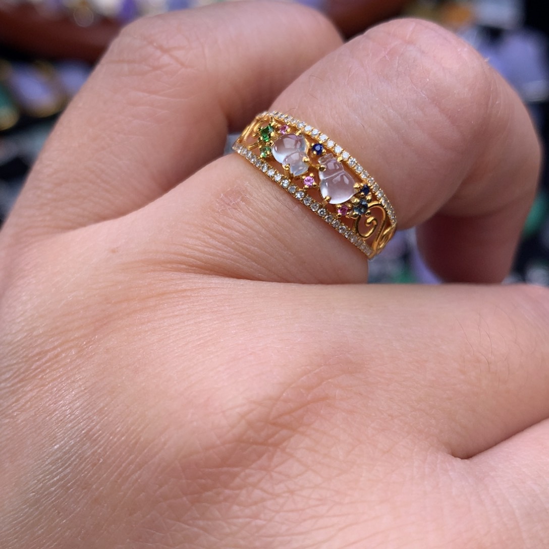 翡翠戒指18K金镶嵌葫芦戒指