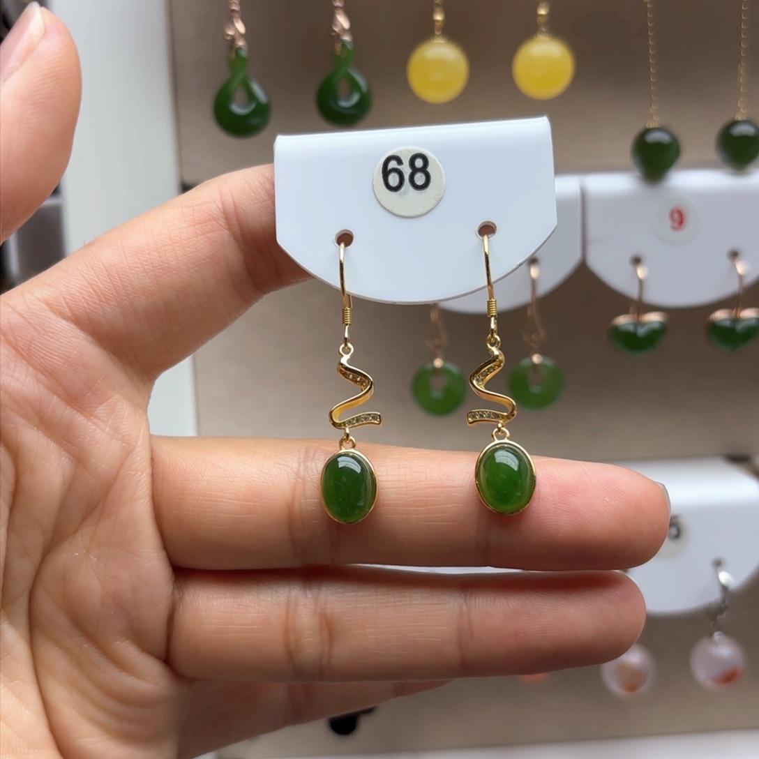 和田玉耳饰银S925镶嵌