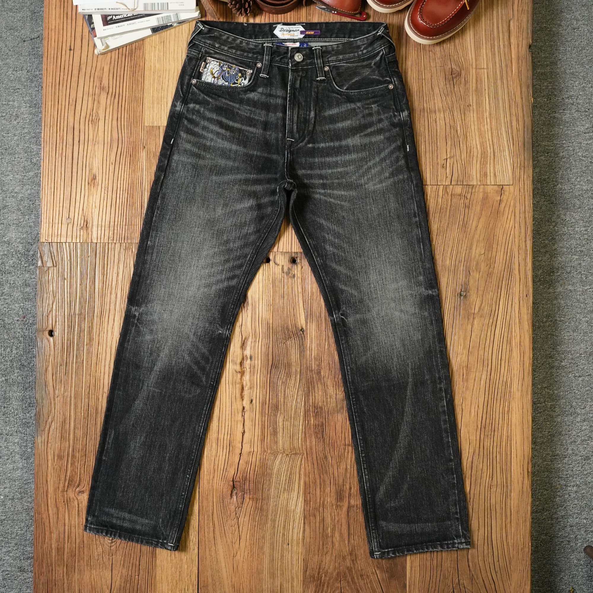 M12赤耳丹宁限量曜石黑水洗17盎司新疆长绒棉直筒501版牛仔裤