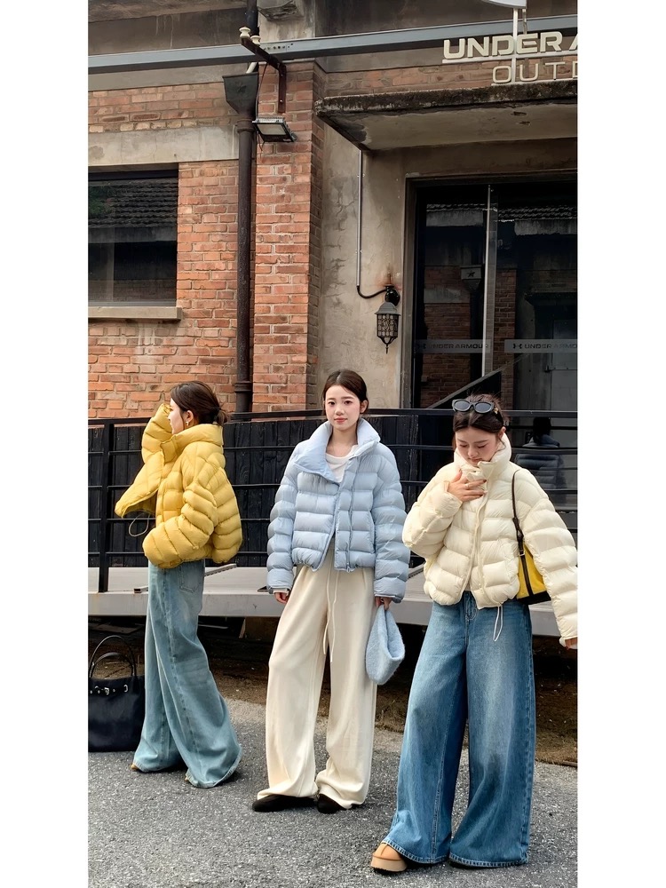 023女装外套宽松保暖韩版秋冬轻薄拼接立领外套