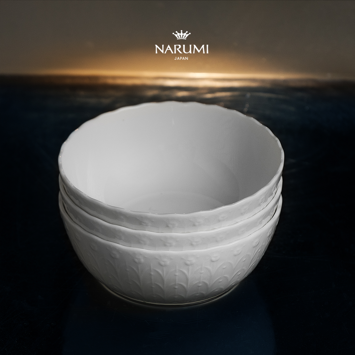 日本NARUMI/鸣海Silky White系列 17cm碗餐碗/面碗3只纯白 骨瓷