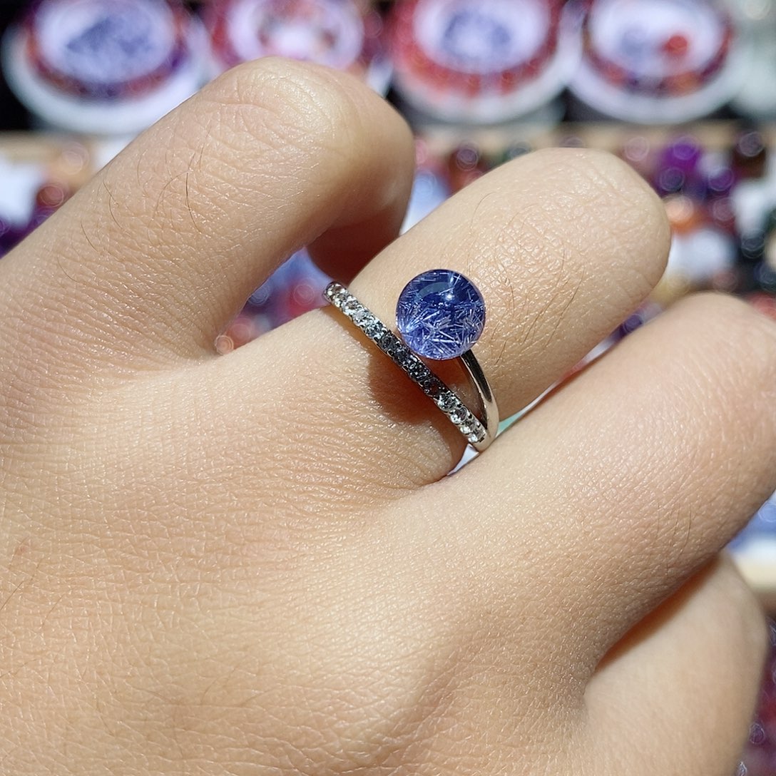 水晶珠宝半成品银S925镶嵌蓝线石戒指