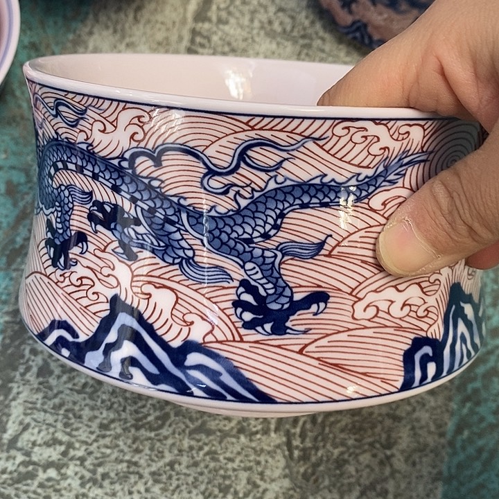 摆件陶红稀土釉里红龙纹水洗