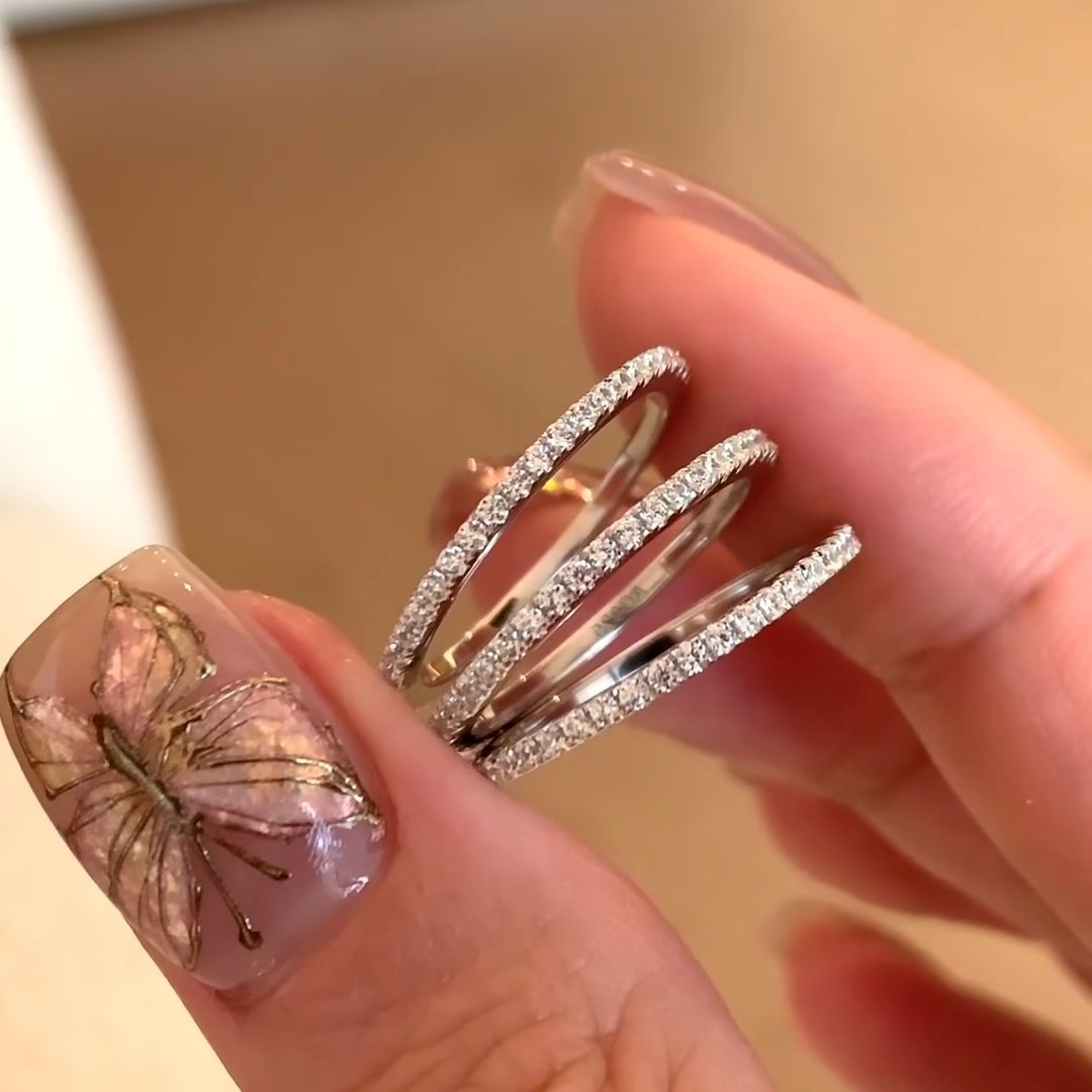 合金合成锆石戒指 满天星排钻金属戒指女轻奢设计感个性时尚气质