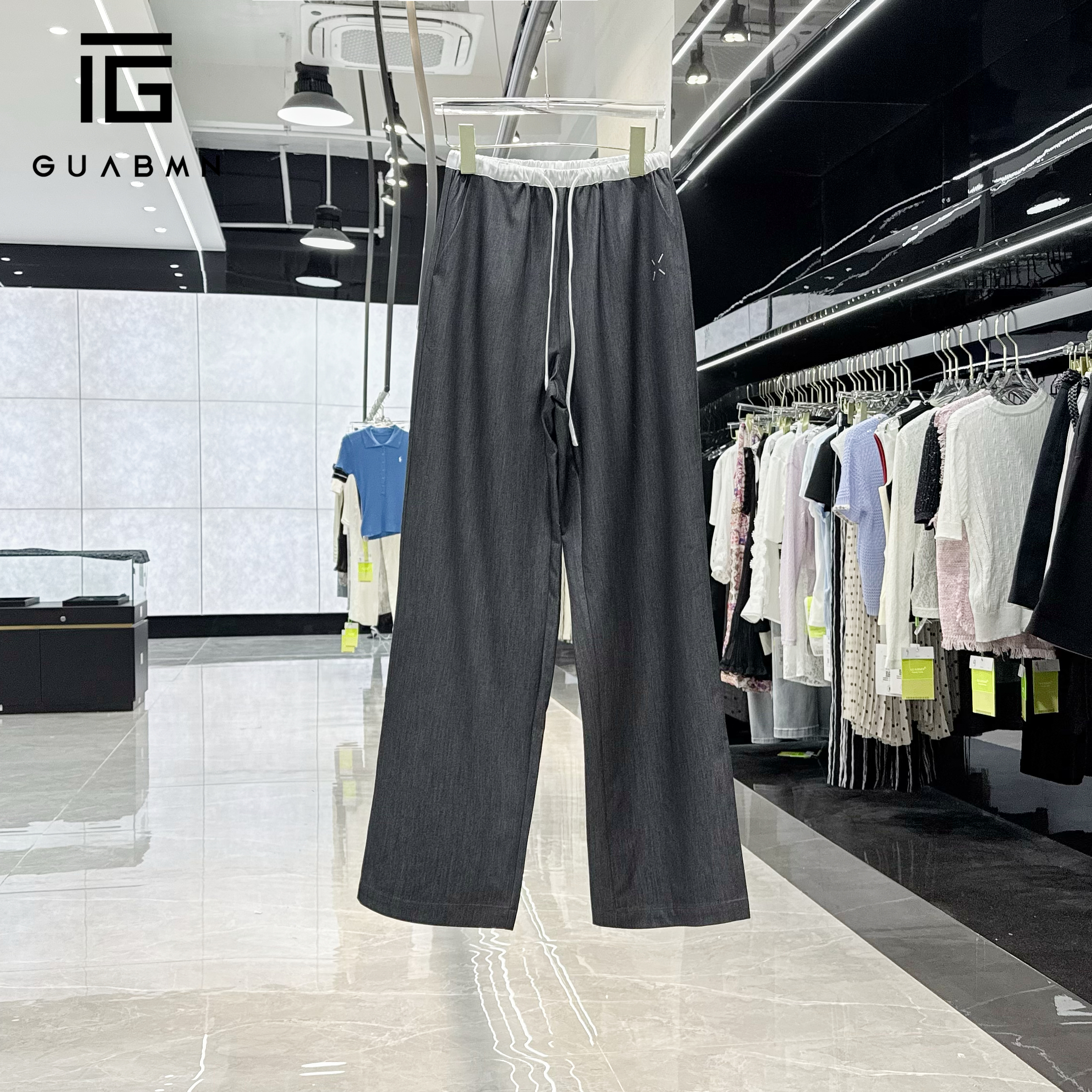 GUABMN2025夏季新款休闲简约直筒裤宽松慵懒风纹阔腿裤5258