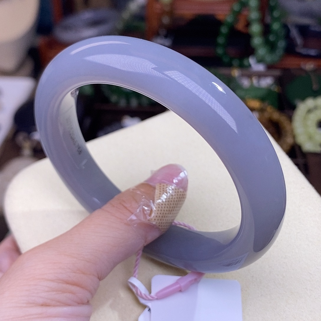 和田玉57.6 浓烟紫脂膏级手镯冰底老料未镶嵌