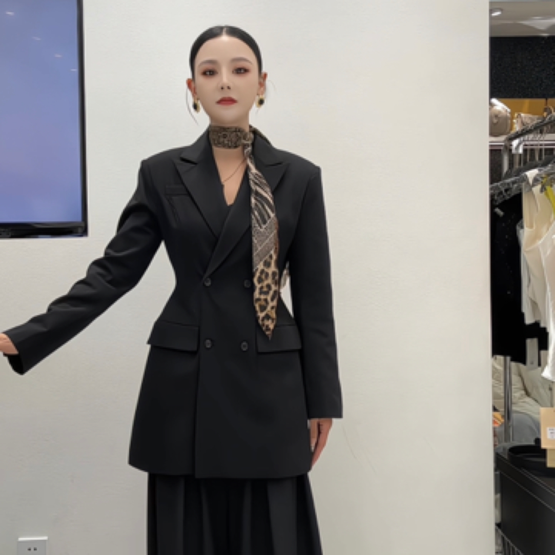 双排扣中长款西装外套轻职场气质修身显瘦